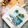 Borsa shopper in tela casual con stampa grafica di torre da spiaggia, elegante borsa. - 42cm*35cm / Paesaggio Long Beach