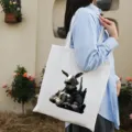 Borsa tote in tela bianca con stampa coniglietto tattico, borsa a tracolla casual - 42cm*35cm / Coniglio Tattico