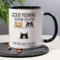 Λεπτομερης απεικονιση λευκης κεραμικης κουπας με μαυρο χειλος και σχεδιο γατας. - 301-400ml / Στυλ 10
