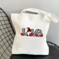Borsa shopper in tela bianca con stampa di gnomo amore, borsa ecologica casual per uso quotidiano. - Stampa Cuore Lettera LOVE / 42x35cm