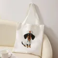 Lässige weiße Canvas Tragetasche mit süßem Cartoon Hund Krankenschwester Print für Alltag. - Dackel Illustrationsstil