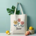 Lässige Mode-Canvas-Tragetasche mit Blumen-Print, perfekt für den täglichen Einkauf. - Blumen Illustrationsstil
