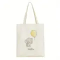 Detail van canvas tote bag met schattige olifant, gele ballon en hello print ontwerp. - Olifant Ballon Illustratie Stijl