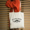 Borsa di tela casual con stampa di moto retro, elegante borsa a tracolla per uso giornaliero. - Stampa Tema Moto / Bianco avorio