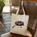Borsa tote in tela bianca con elegante stampa di biliardo, borsa a tracolla casual. - Stile 8