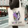 Segeltuch Tragetasche mit Wolf Mädchen Blumen Kunst Grafik, lässige Schultertasche. - 42cm*35cm / Wolfs-Mädchen Druck