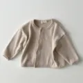 Baby ribbed knit cardigan jacket with buttons, solid color long sleeve spring infant top. - 73cm / Apricot Cardigan