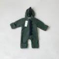 Baby fleece dinosaur hooded jumpsuit detail view, showing the warm fabric and cute design. - 66cm / Green