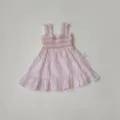Vestido de verano para bebé niña a cuadros rosa fruncido, ropa infantil sin mangas con volantes. - 73cm / Rayas Rosa Claro