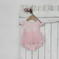 Adorable bébé fille rose barboteuse en coton côtelé robe avec jupe en tulle moelleuse. - Rose Clair / 66cm