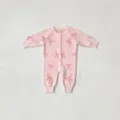 Detailed view of pink baby knit romper with cute bow patterns, cozy cardigan style for infants. - 73cm / Pink