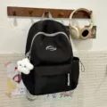 Mochila negra casual para niñas de escuela, bolso escolar de moda con bonito colgante estrella. - Negro + Estrella Enojada