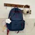 Mochila escolar azul marino para niña, elegante bolso informal con bonito colgante de estrella. - Azul Oscuro + Estrella Enojada