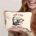 Funny skeleton canvas makeup bag, Halloween prank zipper pouch for daily storage and travel use. - 2