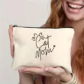 Canvas Cat Mom makeup bag with zipper, cute pet lover cosmetic pouch for daily use - 4