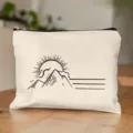 Leinwand Kosmetiktasche mit minimalistischem Sonnen- und Berg-Linienkunst-Design und Reißverschluss. - 7