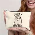 Nahaufnahme einer Halloween Geist Leinwand Kosmetiktasche mit einzigartigem Grafikdesign. - 8