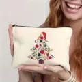 Kosmetiktasche mit Weihnachtsbaum Schulbedarf Motiv, Canvas Make-up Beutel als Geschenk. - 12