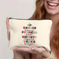 Pochette de maquillage en toile blanche avec une impression de texte de renne de Noël. - Imprimé Renne de Noël / 22x16cm / Blanc