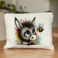 Joli sac de maquillage âne aquarelle, trousse de toilette blanche pour voyages quotidiens. - 1