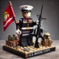 Military building block set featuring a soldier minifigure, rifle, flag, and display base. - Military Building Block 2