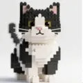 Close-up view of the cute black and white tuxedo cat micro block building toy. - Cow Cat Building Blocks