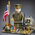 Military building blocks set with US army soldier minifigure, flag, and tactical gear backpack. - Military Building Block 3