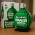 Detailed shot of green brick building block toy designed like a spherical cocktail bottle. - Tequila Bottle