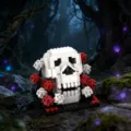 Gothic skull building blocks with red and white roses, creative dark romance home decor toy gift. - Passion Love Skull Head Rose Building Blocks