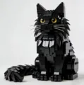 Detailed close-up view of a black cat building block toy, featuring realistic yellow eyes. - Black Maine Coon Cat