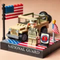Detailed shot of military building blocks set featuring a camouflage soldier minifigure. - National Guard