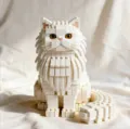 Close-up detail of white brick cat ornament, exquisite small particle building block. - Persian Cat Building Blocks