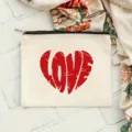 Canvas cosmetic bag with red love print, practical zipper pouch for makeup storage. - Style 7