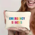 Canvas cosmetic bag with colorful emergency snacks print, perfect travel zipper pouch for daily use. - Style 9