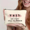 Canvas makeup bag with elegant ballerina silhouette print, perfect daily cosmetic storage pouch. - Style 10
