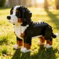 Cute pet dog compatible building blocks toy detail view showing fine brick assembly. - Bernese Mountain Dog