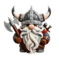 Viking dwarf warrior building blocks set with horned helmet, white beard, and battle axe. - Viking Gnome Warrior