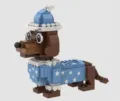 Compatible building block toy cute pet dog with blue hat and star coat for creative play - Pajama Dachshund