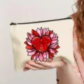 Canvas zipper makeup bag detail, cute heart floral print storage pouch for daily use. - Style 13