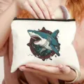 Leinwand Kosmetiktasche mit coolem Haifisch Print Reißverschlussetui für Make-up. - Stil 3