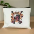Weißes Federmäppchen aus Leinen mit witzigem Monstermotiv, robuster Reißverschluss Kosmetikbeutel. - Stil 6