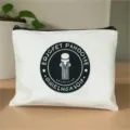 Weißes Kosmetiktasche Detail, Leinwand Federmäschchen mit stilvollem rundem Druckdesign für Alltag. - Stil 11