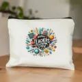 Borsa cosmetica in tela bianca con stampa colorata della festa degli insegnanti e zip resistente. - 22cm*17cm / Stile 9