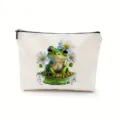 Jolie trousse de maquillage blanche en toile avec motif de grenouille, organiseur portable. - 2