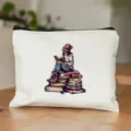Borsa per trucco in tela bianca con stampa di ragazza che legge, astuccio con cerniera resistente. - 22cm*17cm / Stile 11