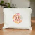 Borsa cosmetica con cerniera in tela bianca con stampa smiley floreale retrò per custodia. - 22cm*17cm / Stile 12