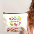 Borsa per cosmetici in tela bianca con stampa di frutta estiva, astuccio con zip per viaggio. - 22cm*17cm / Stile 13