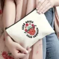 Borsa per cosmetici in tela con stampa floreale disco ball retrò e custodia con zip motivazionale. - 22cm*17cm / Stile 14