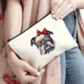 Borsa per trucco in tela dettaglio, simpatico design bulldog con chiusura lampo, borsa portatile. - 22cm*17cm / Stile 15