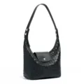 Sac porté épaule en cuir véritable tissé noir sac à main dumpling fait main élégant quotidien - Noir